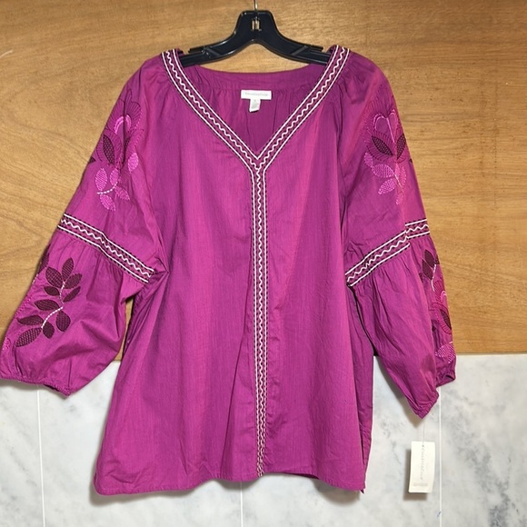 NWT Charter Club Cotton Embroidered Bubble-Sleeve Top size XL - Picture 5 of 16